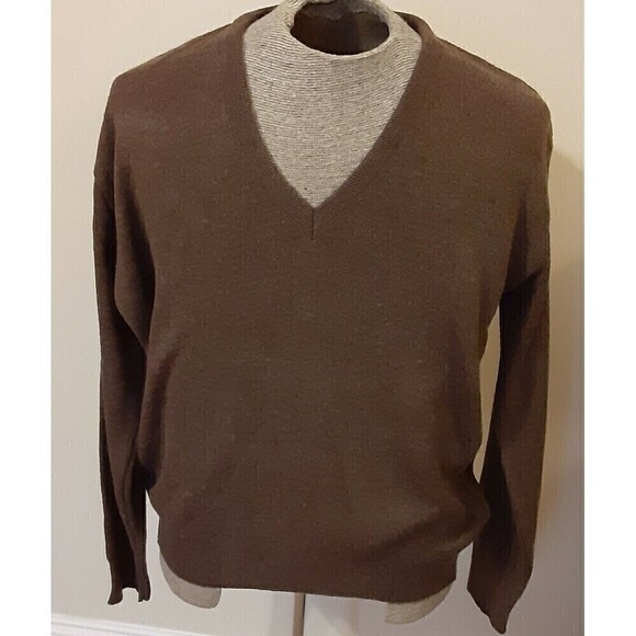 Men's Brown Jantzen V-Neck Sweater - Size L  - Made in USA - Picture 1 of 5